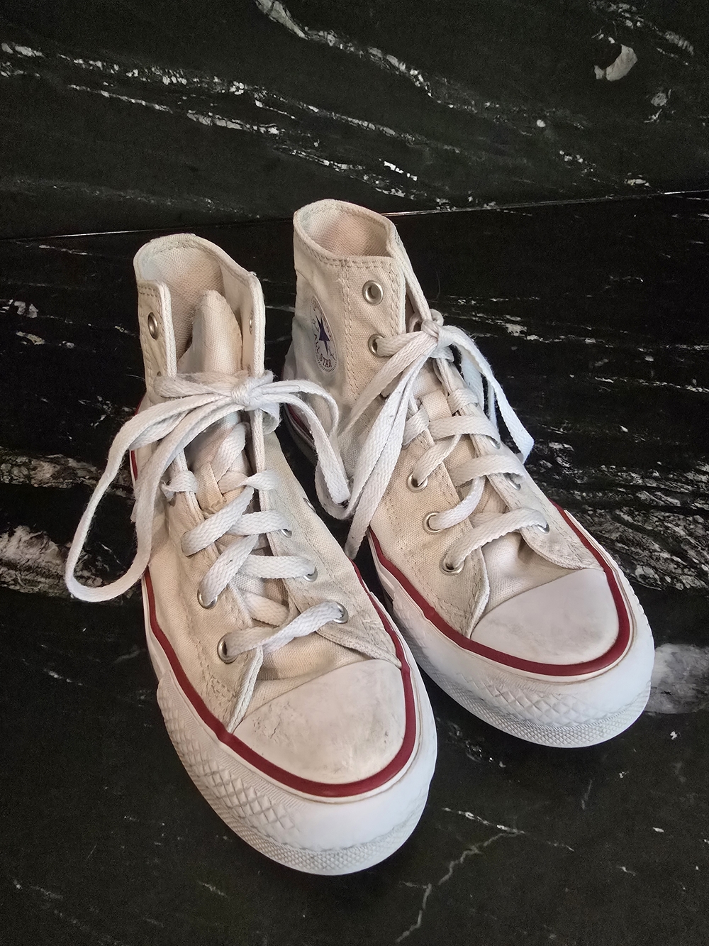 Converse White High Top Canvas Sneakers Size 4y Lots Of Life Left. On Trend